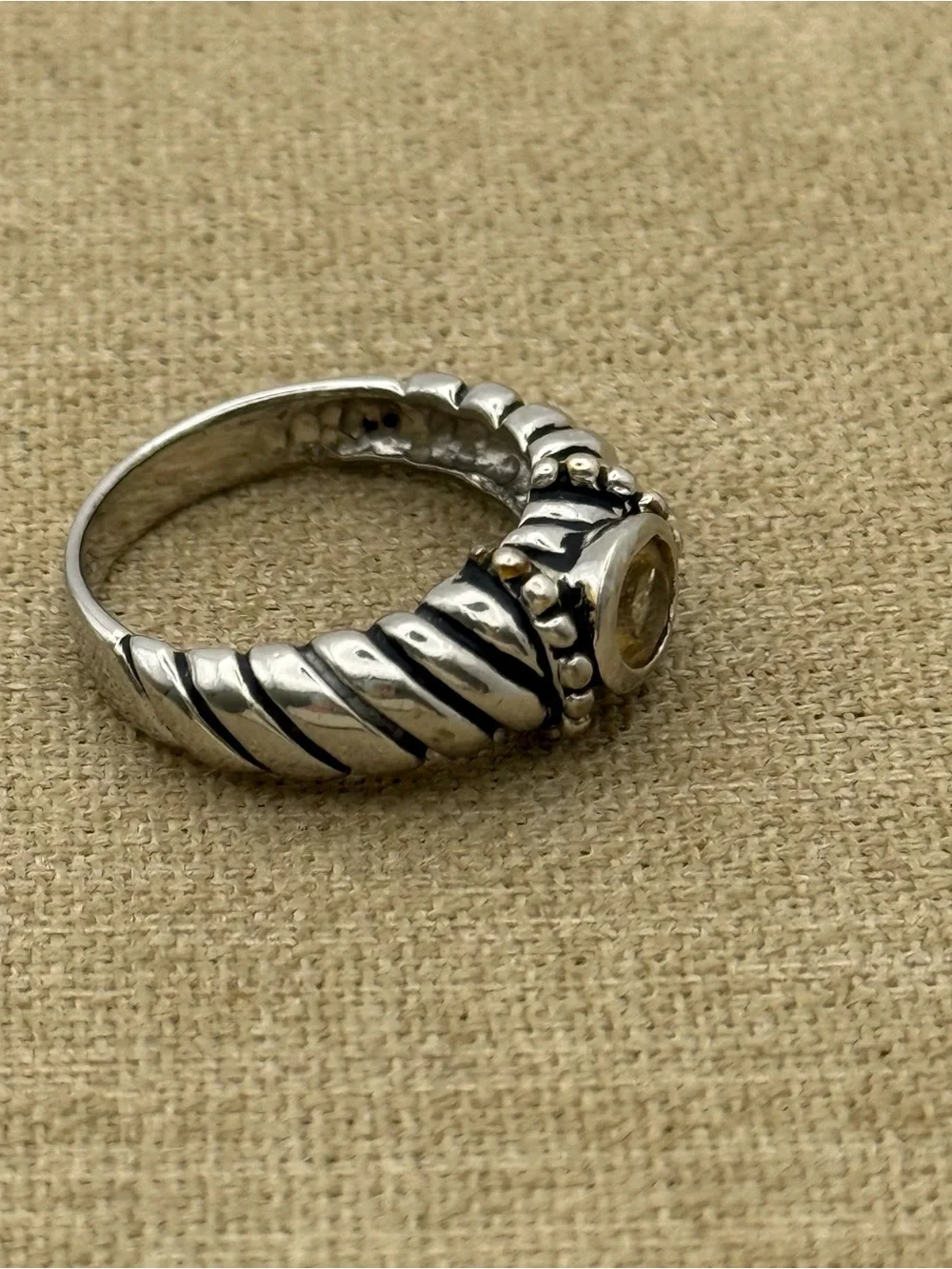 Silver tone Ring with Yellow Citrine Accent